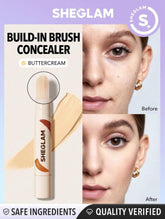 SHEGLAM Perfect Skin High Coverage Concealer - Liquid Concealer Brush Moisturizing Weightless All - Day Hydrate Concealer Makeup (Butter Cream)