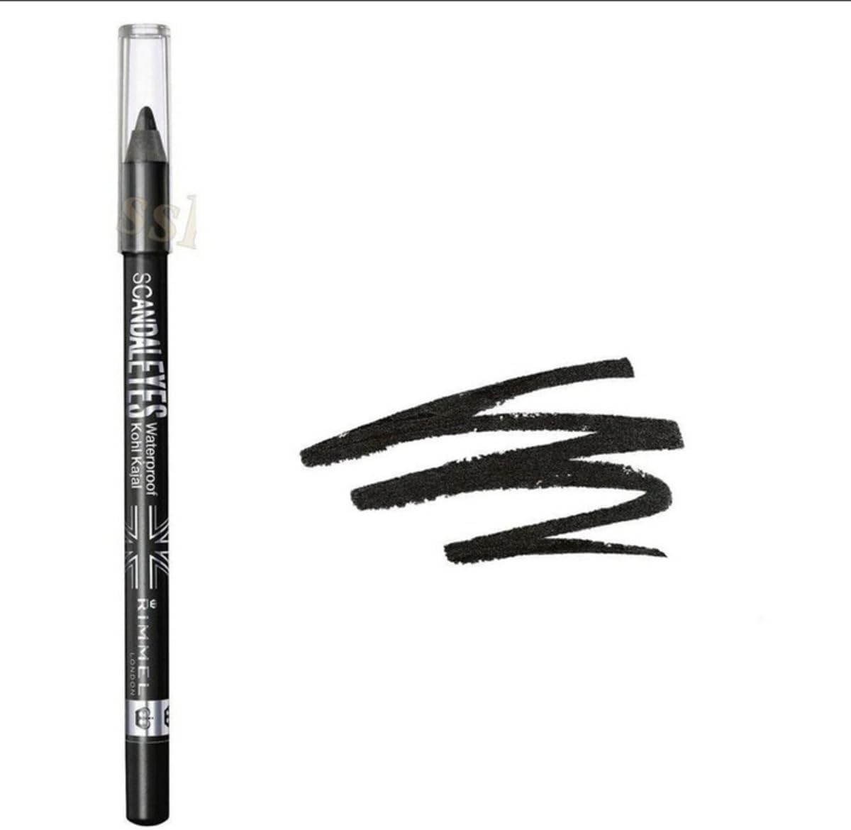 Roll over image to zoom in Rimmel London, Scandaleyes Waterproof Kohl Kajal Pencil Eyeliner, 01 Black, 1.3g