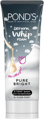 POND'S Serum Whip Facial Foam, for clean, nourished and bright skin, Pure Bright, Infused with Collagen Serum, Vitamin B3 & Activated Charcoal,100g