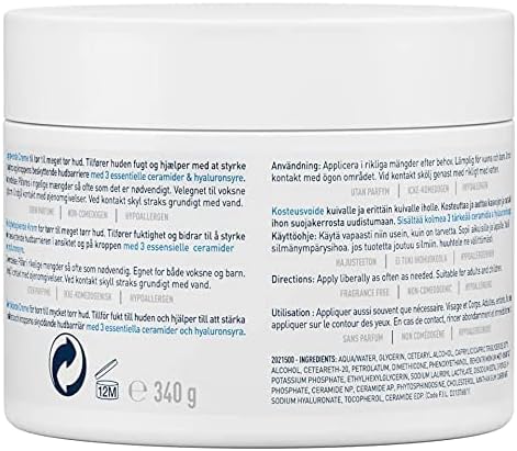 Cerave moisturizing cream 340g/12oz daily face, body & hand moisturizer for dry to very dry skin
