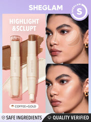 SHEGLAM 2 In 1 Dual Head Cream Contour Highlighter Stick Highly Pigmented Face Bronzer Makeup - Mocha & Champagne - 1.7 g