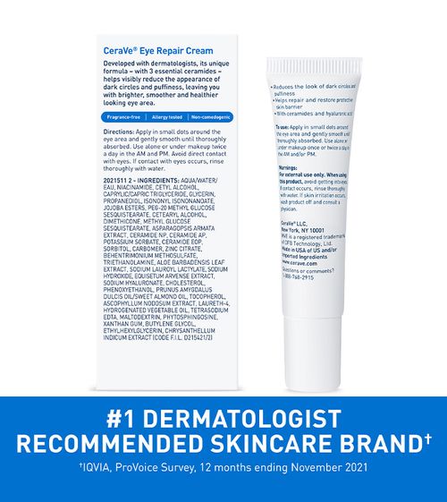 CeraVe EYE CREAM with Hyaluronic Acid for Under Eye Dark circles & Puffiness, Ophthalmologist 14.2 Grams
