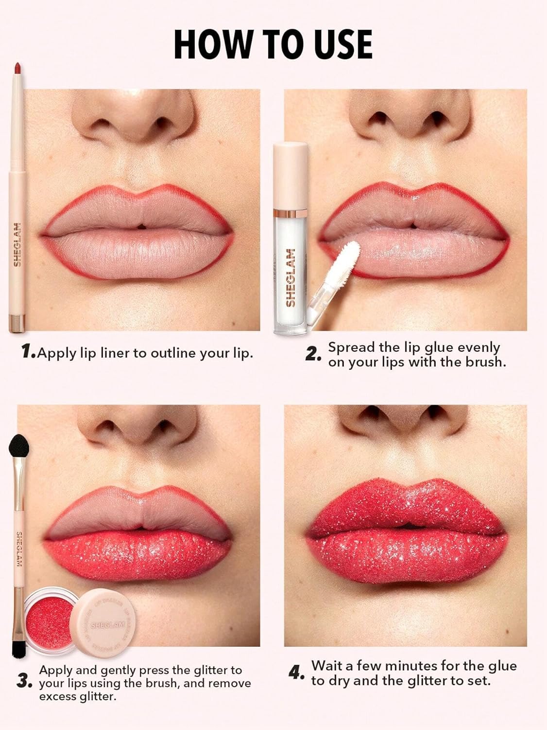 SHEGLAM Lip Dazzler Glitter Kit Brush
