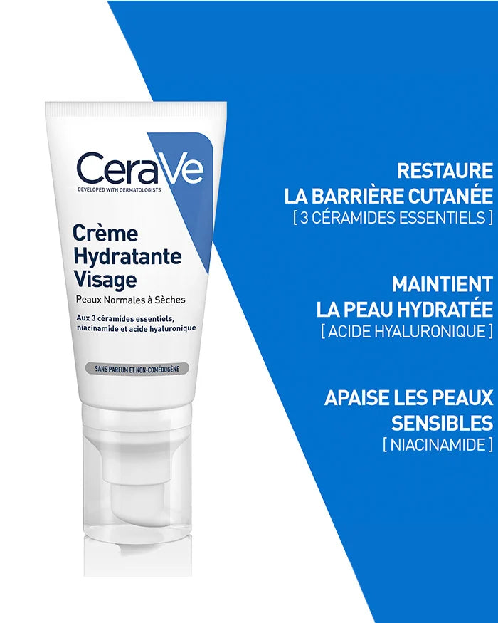 Cerave Crème Hydratante Visage 52ml pour Peau Normale, Peau Sèche