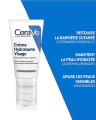 Cerave Crème Hydratante Visage 52ml pour Peau Normale, Peau Sèche